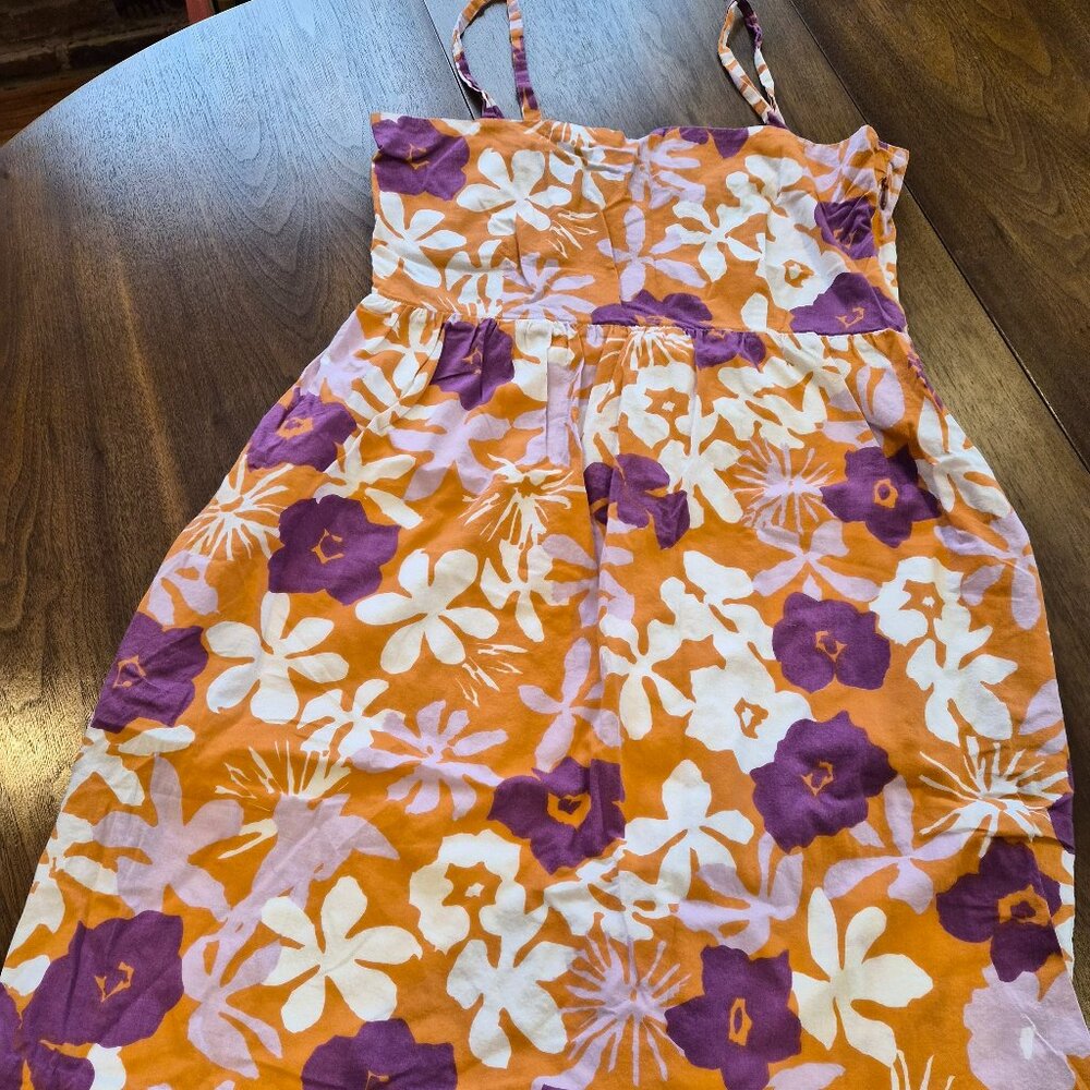 Anthropologie Odille Dress Camel, White, Purple Floral Hippie Fit Flare